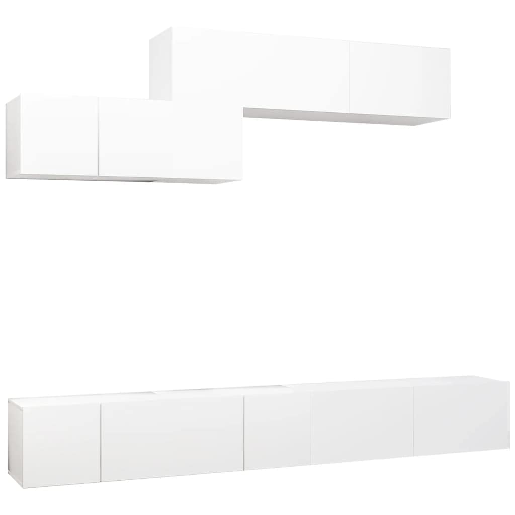vidaXL TV Cabinet Set 6 Piece Home Living Room Furniture TV Stand HiFi Stereo Cabinet Media Unit Entertainment Center White Engineered Wood