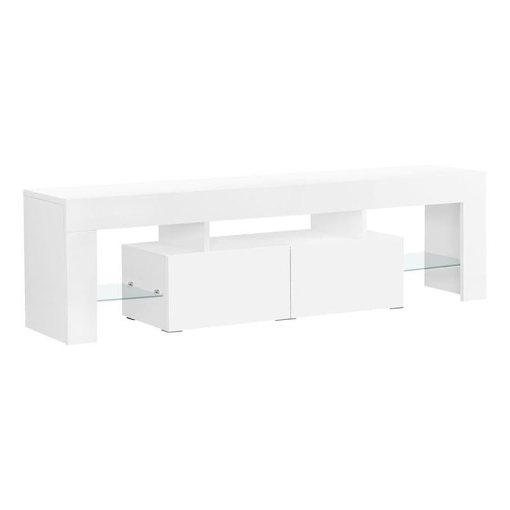 Monarch Specialties I 3548 Tv Stand, 63 Inch, Console, Media Entertainment Center, Storage Cabinet, Living Room, Bedroom, Laminate, Glossy White, Clear
