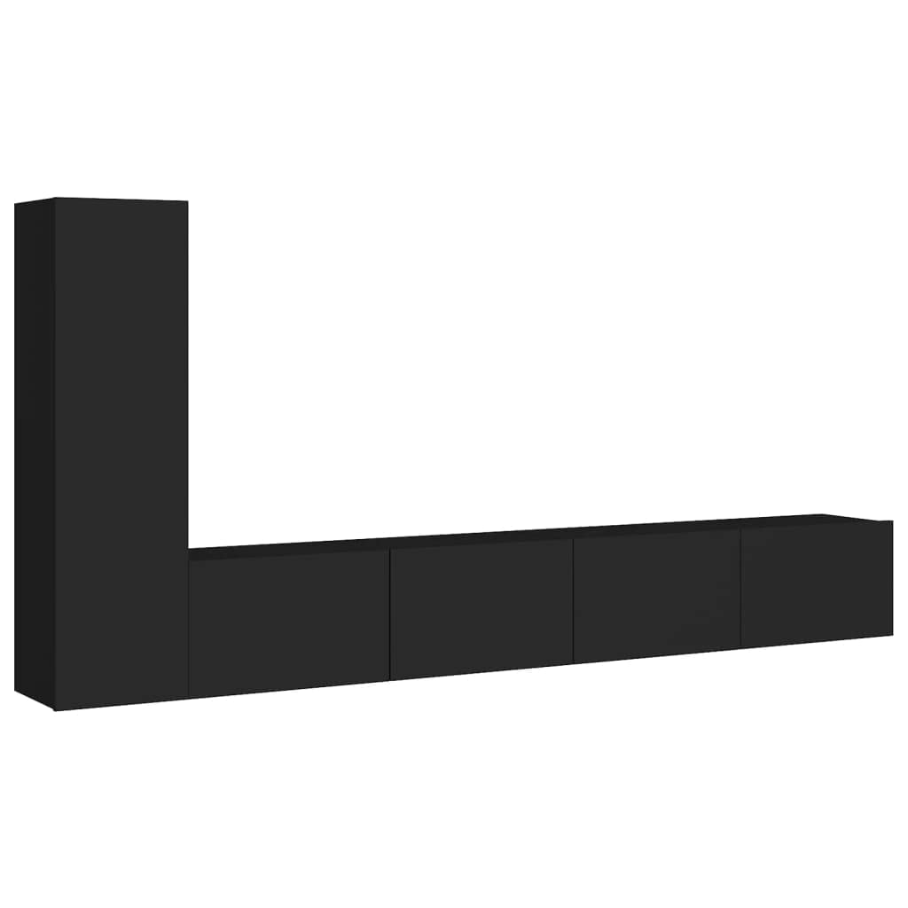 Vidaxl Tv Stand Set 3 Piece, Tv Unit For Living Room Bedroom, Sideboard With Storage, Media Unit Cupboard, Modern, Black Engineered Wood