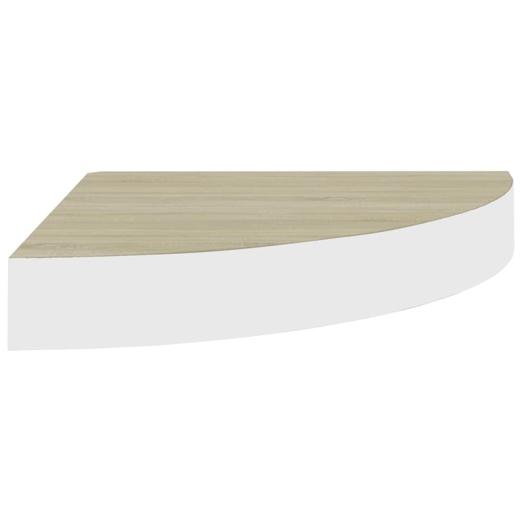 vidaXL Wall Corner Shelf - Oak and White, 13.7"x13.7"x1.4", Invisible Mounting System, Durable Honeycomb MDF and Metal Construction, Suitable for Any Decor