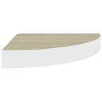 vidaXL Wall Corner Shelf - Oak and White, 13.7"x13.7"x1.4", Invisible Mounting System, Durable Honeycomb MDF and Metal Construction, Suitable for Any Decor