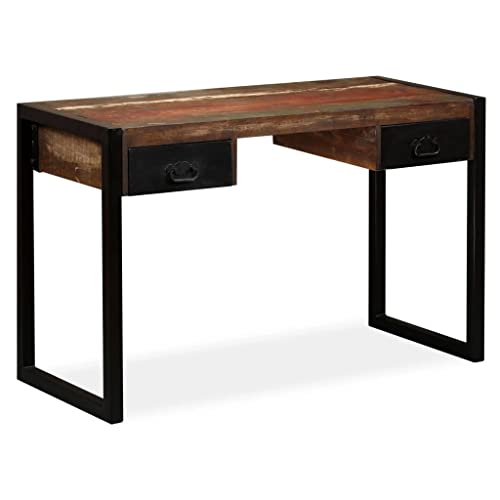 vidaXL Desk, Computer Desk with 2 Drawers, Home Office Desk with Steel Legs, Living Room Writing Table Workstation, Industrial, Solid Wood Reclaimed