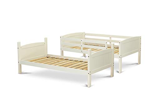 East West Furniture Ayb-05-Tu Solid Wood Twin Bunk Beds With Trundle, For Teens Bedroom Bed, Linen White Finish.