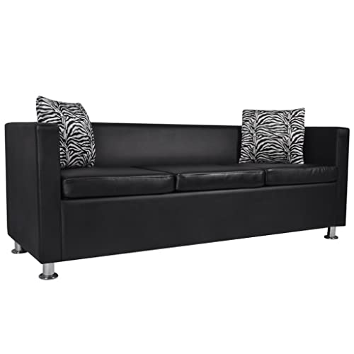 vidaXL Chesterfield 3 Seater Sofa Black Faux Leather Living Room Sofa