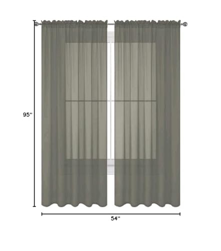 Decotex 2 Piece Solid Elegant Sheer Curtains Fully Stitched Panels Window Treatment Drape (54'' X 95'', Gray)