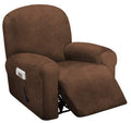 Ulticor 4-Piece, 1 Seat Recliner Cover, Velvet Stretch Reclining Chair Covers For 1 Cushion Reclining Sofa, Single Seat Recliner Couch Cover, Thick, Very Soft, Machine Washable (Chocolate)
