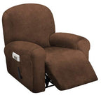 Ulticor 4-Piece, 1 Seat Recliner Cover, Velvet Stretch Reclining Chair Covers For 1 Cushion Reclining Sofa, Single Seat Recliner Couch Cover, Thick, Very Soft, Machine Washable (Chocolate)