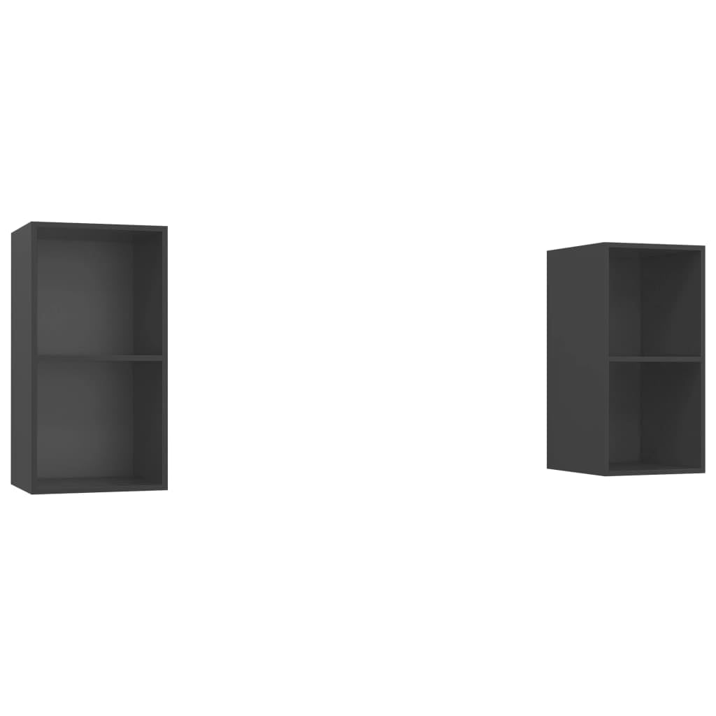 vidaXL Wall-Mounted TV Stands in Gray, Set of 2 - Versatile Engineered Wood Cabinets with Ample Storage - Modern Home Entertainment Solution