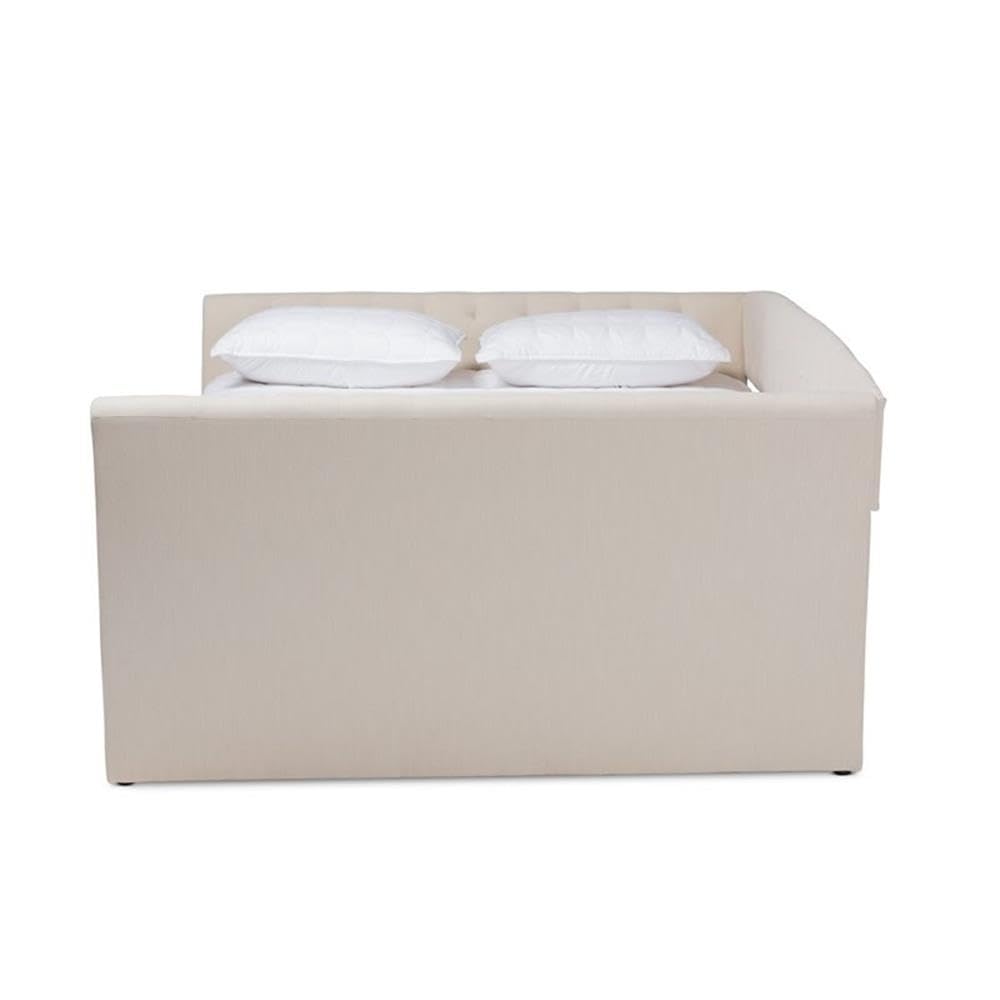 Baxton Studio Delora Modern and Contemporary Beige Fabric Upholstered Queen Size Daybed with Roll-Out Trundle Bed
