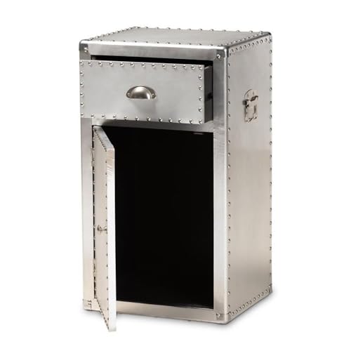 Baxton Studio Serge French Industrial Silver Metal 1-Door Accent Storage Cabinet - Thumbnail 4