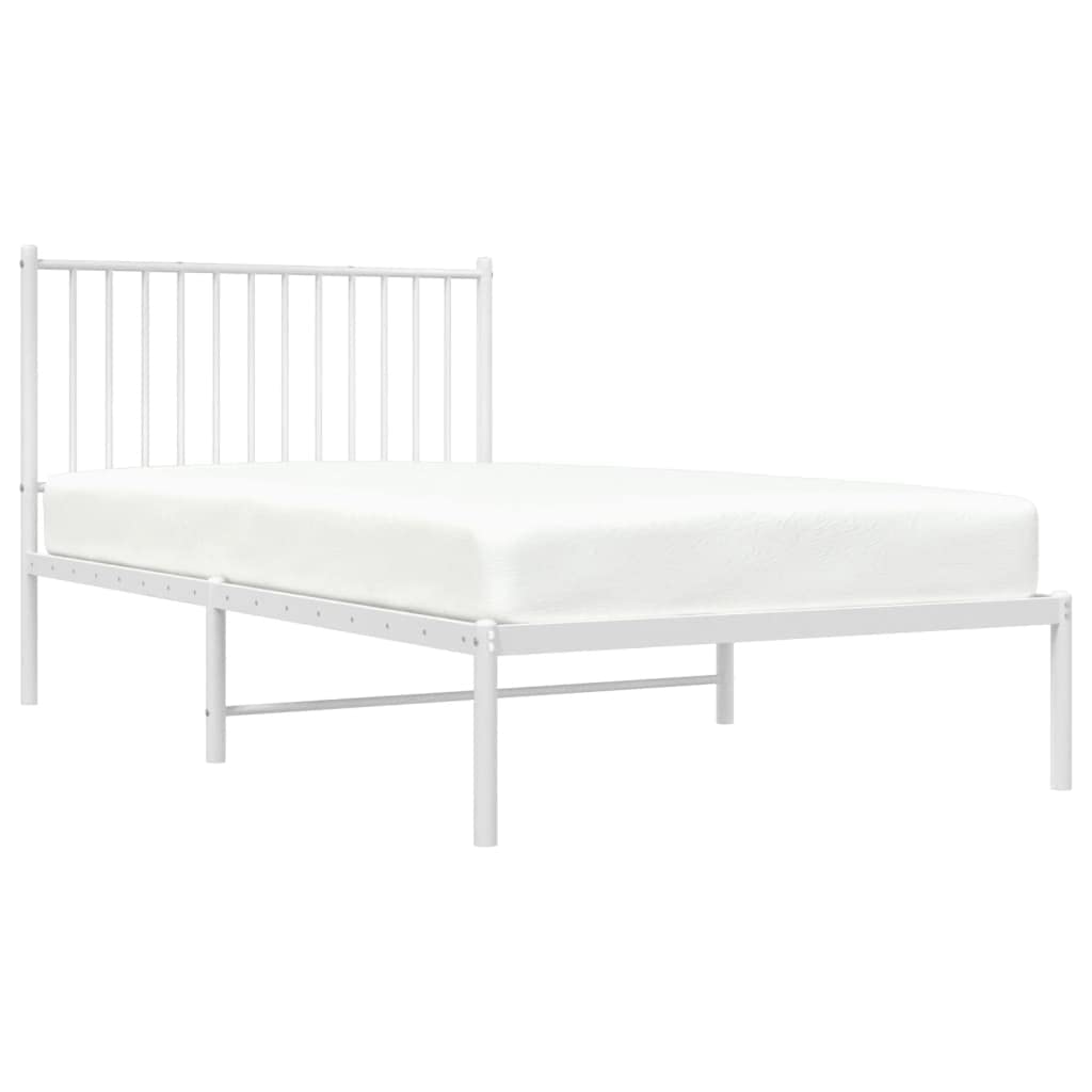 vidaXL Classic Powder-Coated Steel Bed Frame with Headboard, Easy Assembly, Extra Storage Space, Robust Construction, White, 39.4&quot;x74.8&quot;