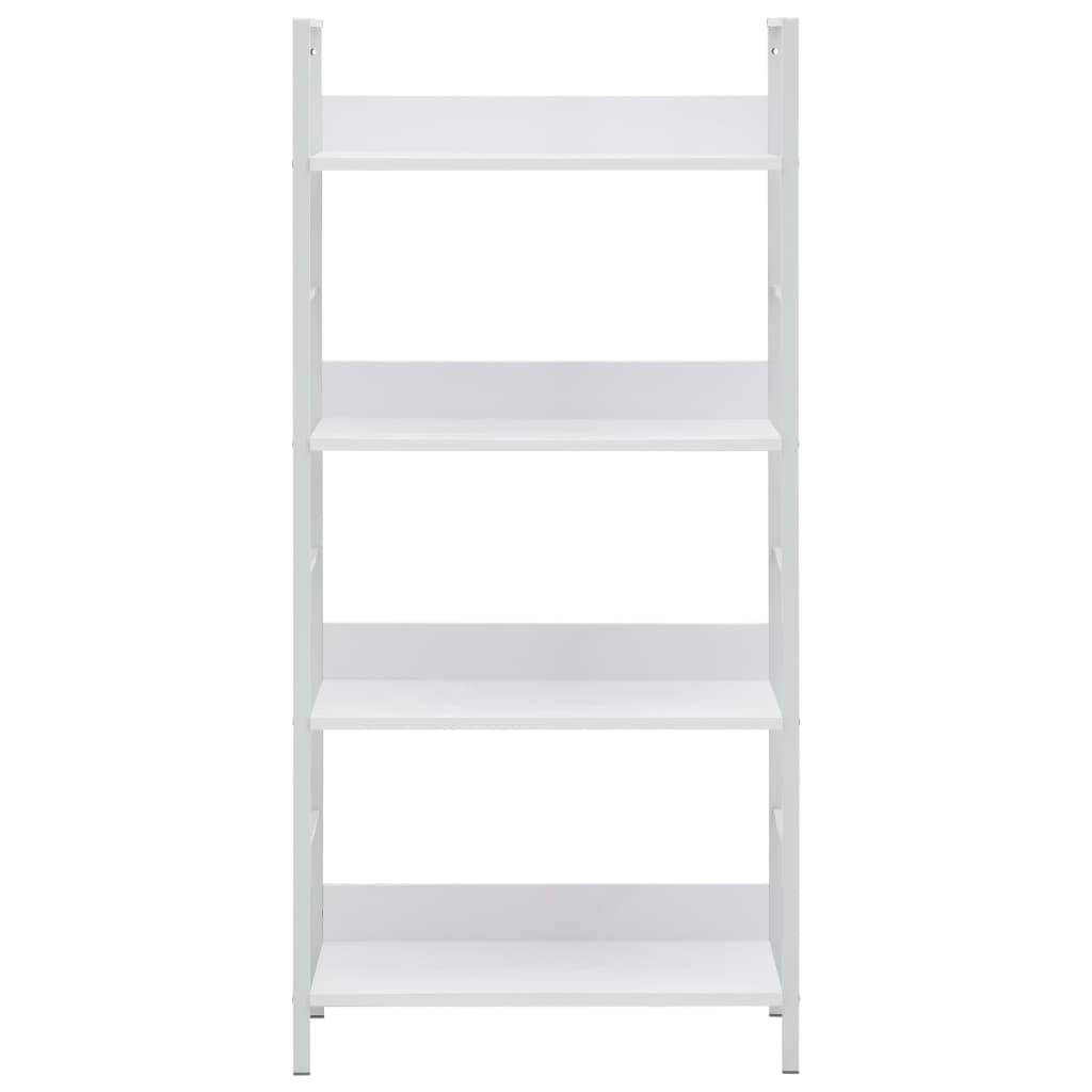 vidaXL 4-Layer Book Shelf - White, Engineered Wood and Steel Structure, Indoor and Outdoor Usable Stand for Storing Books, Items and Plant Display