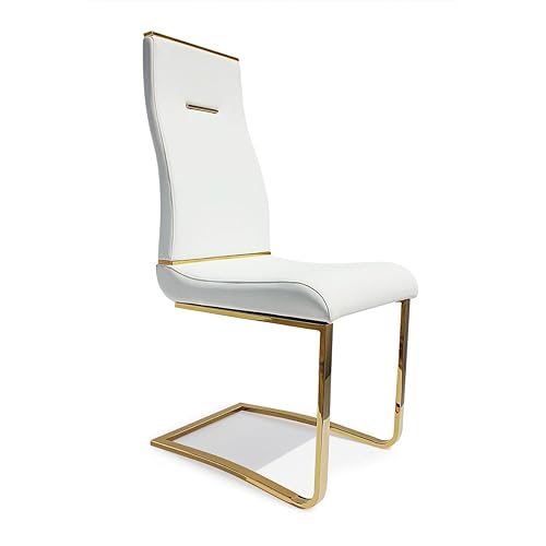 Creative Images Polyurethane Dining Chair, Stainless Steel Silver Base, Set of 2 White Gold White Finish