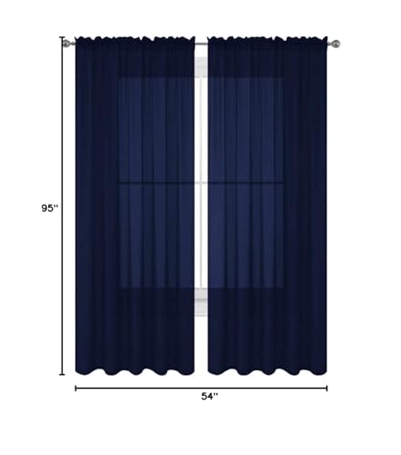 Decotex 2 Piece Solid Elegant Sheer Curtains Fully Stitched Panels Window Treatment Drape (54'' X 95'', Navy Blue)