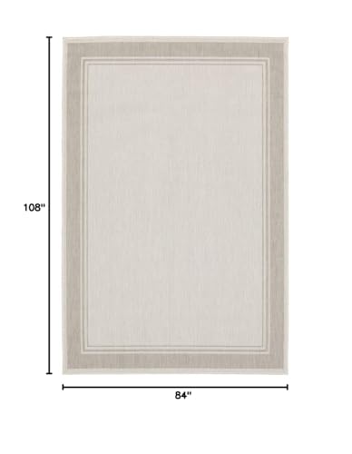 HomeRoots Polypropylene 7’x9’ Ivory and Gray Bordered Indoor Outdoor Area Rug