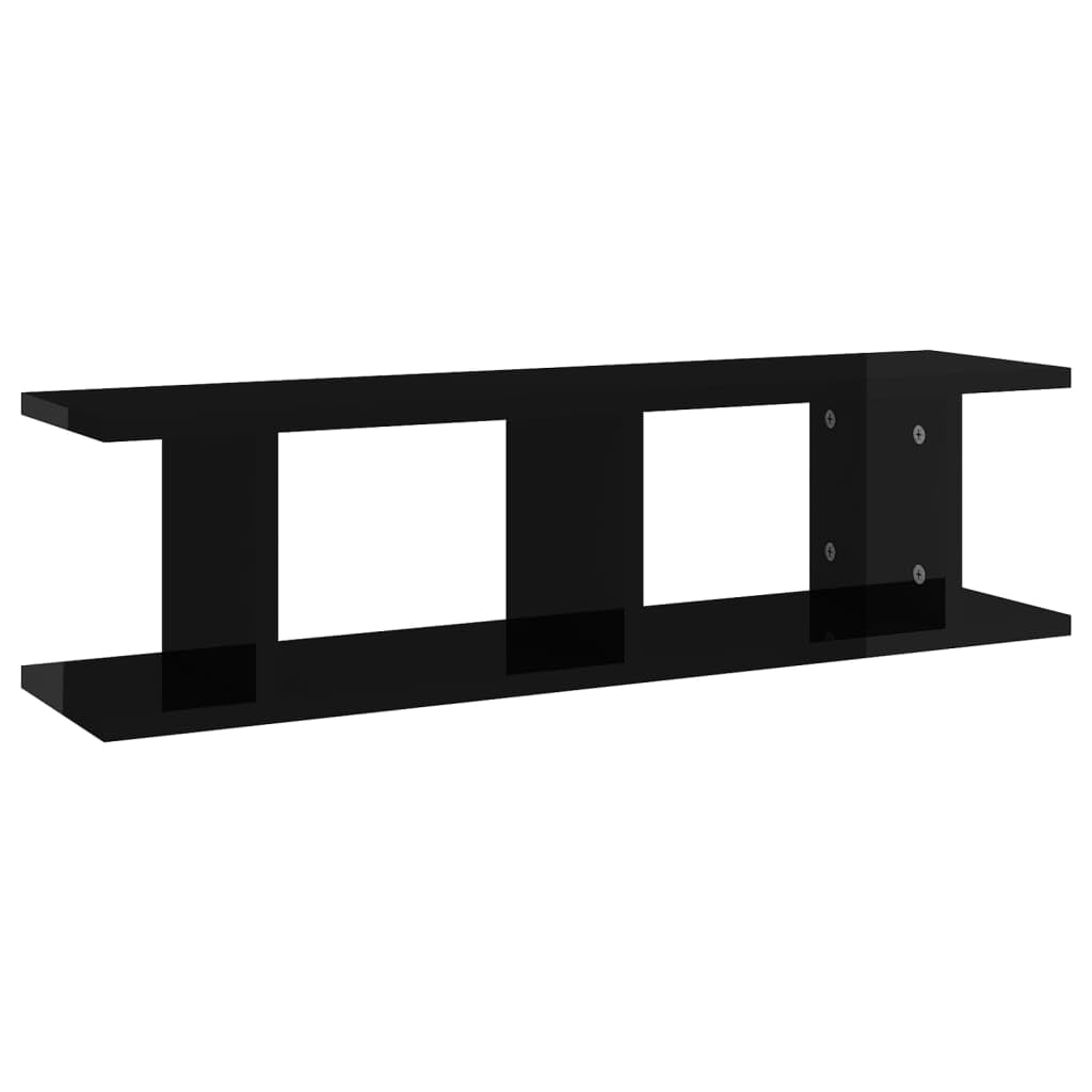 vidaXL Wall Shelves 2 pcs High Gloss Black 29.5"x7.1"x7.9" Engineered Wood
