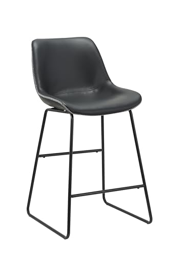 Neos Modern Furniture Black PU 26''H Bar Stool with Metal Leg, Set of 2