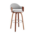 HomeRoots 26' Rich Grey Faux Leather Walnut Wood Bar Stool