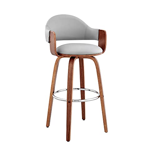 HomeRoots 26' Rich Grey Faux Leather Walnut Wood Bar Stool