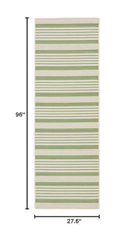 Safavieh Courtyard Collection 2'3' X 8' Green/Beige Cy6062 Stripe Indoor/ Outdoor Patio Backyard Mudroom Runner Rug