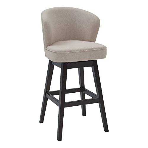 HomeRoots Wood, Foam, Fabric, Metal Turnplate/Kickplate 26' Tan Espresso Wood Fabric Swivel Bar Stool
