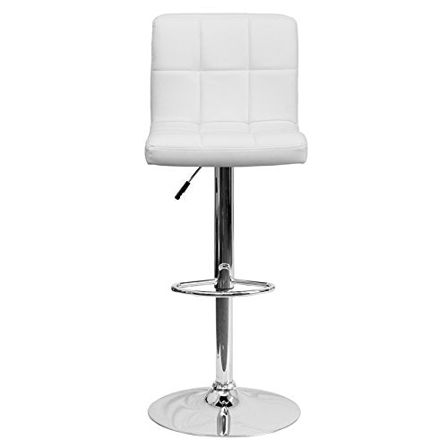Flash Furniture Contemporary Adjustable-Height Stool: Quilted Vinyl - White Vinyl
