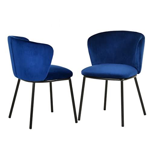 HomeRoots Velvet, Metal Set of Two Royal Blue Velvet and Black Modern Dining Chairss