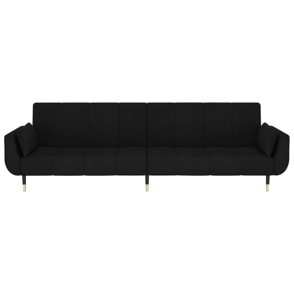 vidaXL Black Velvet 2-Seater Loveseat Sofa Bed - Adjustable Sleeper Couch with Pillows for Living Room and Guest Room