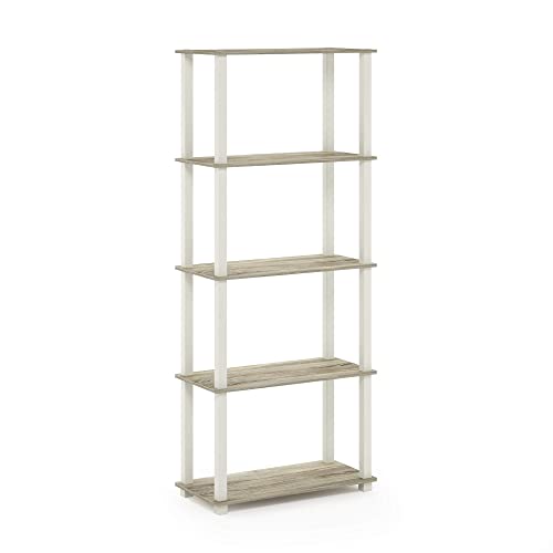 Furinno Turn-N-Tube 5-Tier Multipurpose Shelf / Display Rack / Storage Shelf / Bookshelf, Square Tubes, Sonoma Oak/White