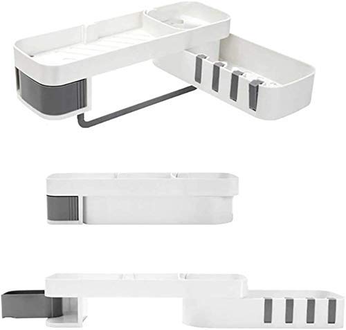 SEVIA Rotating Wall Mounted Corner Bathroom Shelf Storage Organizer with Hidden Hooks for Bathroom Home Kitchen