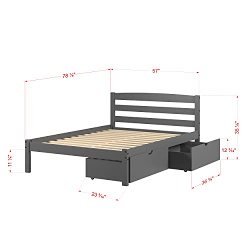 Donco Kids Full Econo Bed with Dual Under Bed Drawers Dark Grey Finish