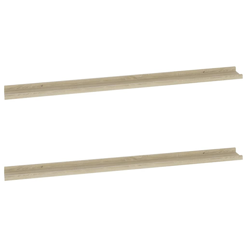 vidaXL Sonoma Oak Wall Shelves in 45.3x3.5x1.2 - 2 pcs MDF Hanging Shelves for Home Decor, Book Storage and Display