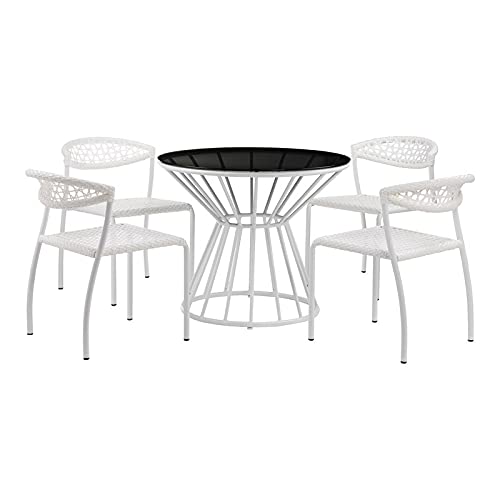Pangea Home Rose 5-Piece Modern Aluminum Frame Patio Dining Set in White