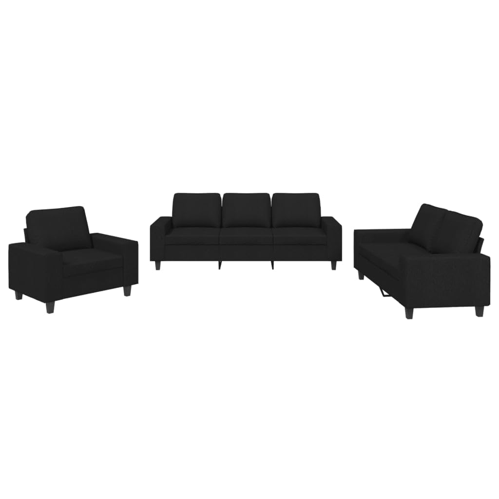vidaXL 3 Piece Sofa Set - Black Fabric - Modern Seating Furniture for Living Room Lounge - Comfortable with Durable Material and Easy Assembly