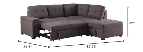Lilola Home Katie Brown Linen Sleeper Sectional Sofa with Storage Ottoman, Storage Arm
