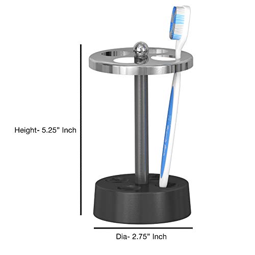 Nu Steel Triune Toothbrush Holder & Makeup Organiser In 3-Tone Shiny Gray Stainless Steel For Bathrooms & Vanity Spaces