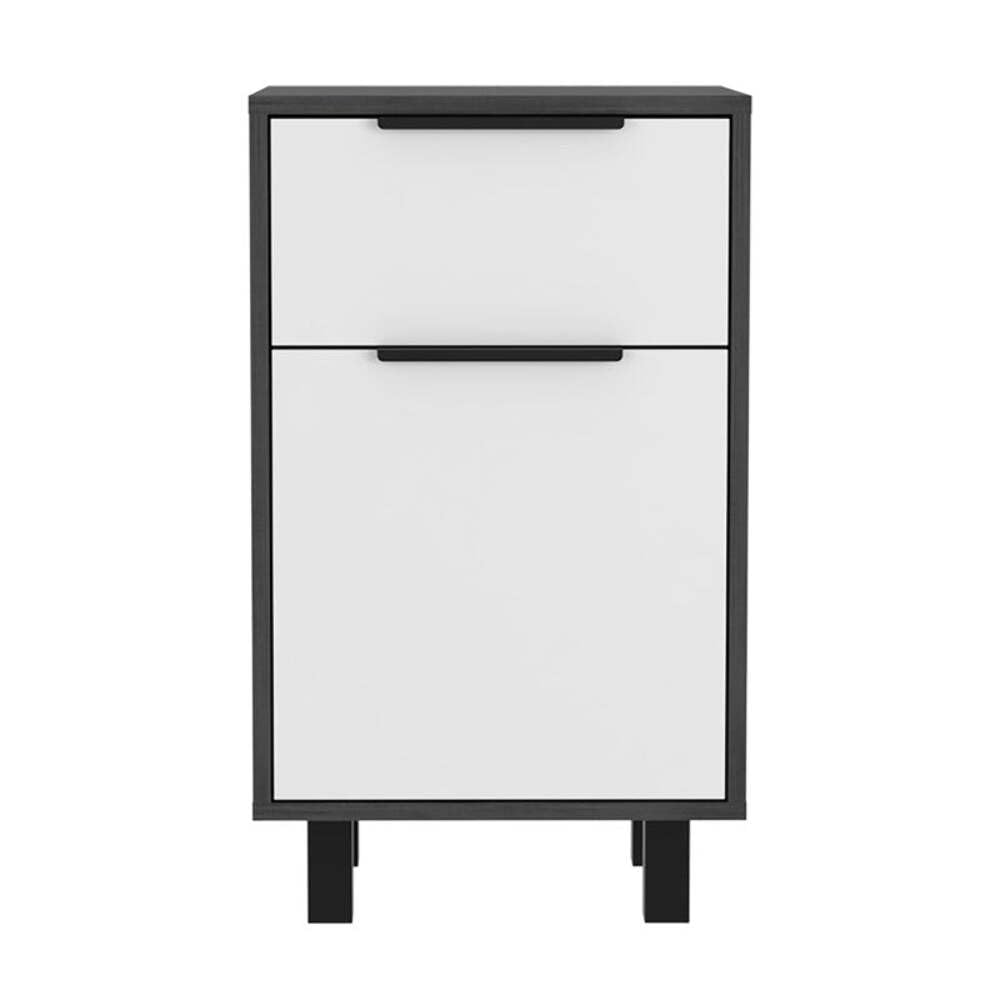 HomeRoots Multi-Color Stylish and Contemporary Smokey Oak and White Bedroom Nightstand