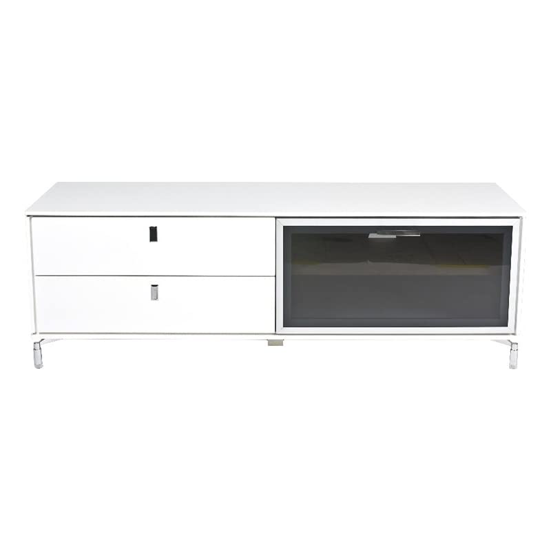 Pangea Home Vida Small Modern Glass & Polished Steel Metal Media Unit In White