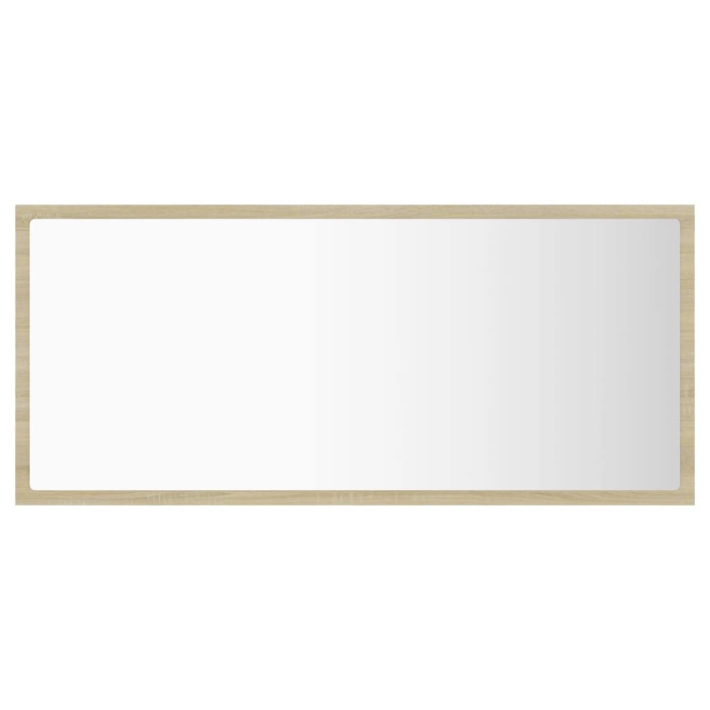 vidaXL LED Bathroom Mirror - Sonoma Oak with RGB Light, Acrylic, Easily Cleaned, Versatile Hanging Options, Engineered Wood Body