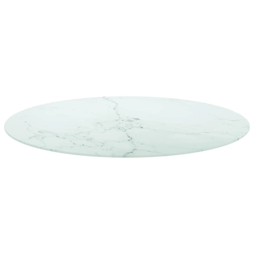vidaXL 35.4&quot;x0.4&quot; White Marble Designed Tempered Glass Table Top for Dining, Coffee, and Garden Tables, No Assembly Required, Durable & Easy to Clean