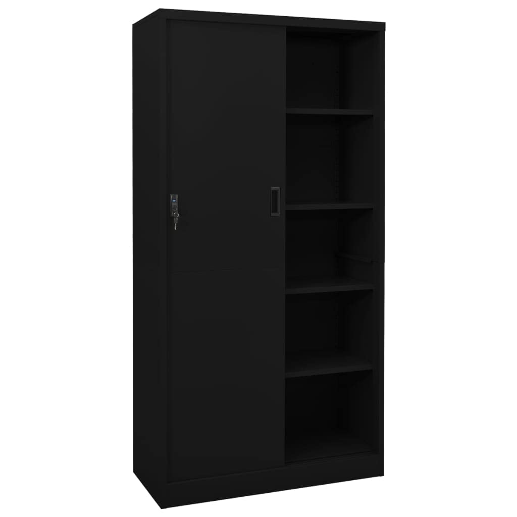 vidaXL Office Cabinet with Sliding Door Black 35.4&quot;x15.7&quot;x70.9&quot; Steel