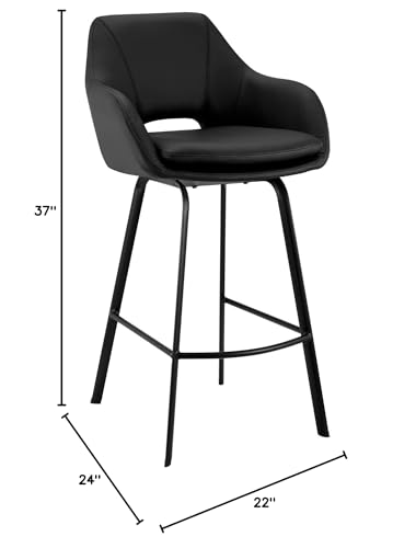 HomeRoots Metal, Faux Leather 26' Black on Black Faux Leather Comfy Swivel Counter Stool