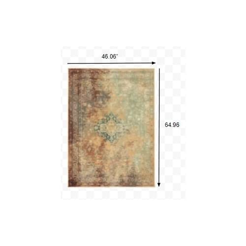 HomeRoots Rust Polypropylene 4’ x 6’ Brown and Gold Medallion Indoor Area Rug
