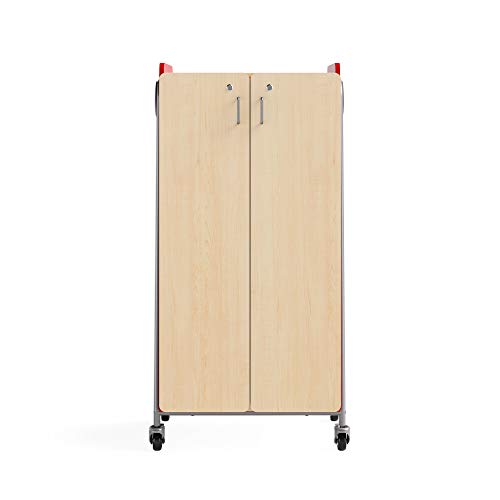 Safco Products 3935RED Whiffle Typical 15, Double Column 14-Tote 2-Shelf Doored Rolling Storage Cart with Magnetic Dry-Erase Back, Red, 60&quot; H, Tall