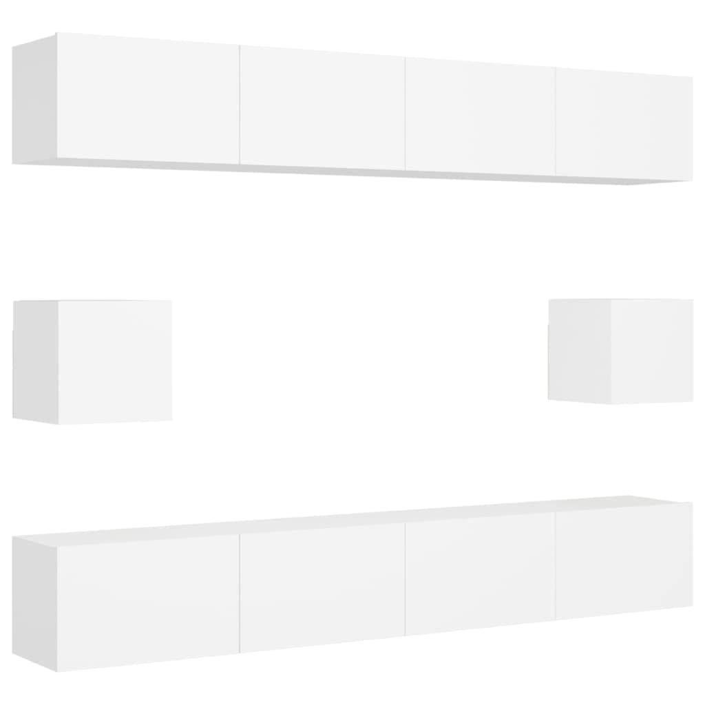 vidaXL TV Stand Set 6 Piece Home Indoor Entertainment Center Hanging HiFi Plasma Cabinet Stereo TV Stand Unit Furniture White Engineered Wood