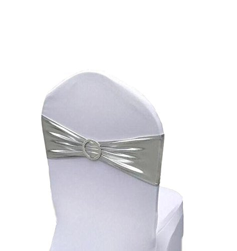 Ieventstar Chair Sashes Chair Bow Chair Decoration Spandex Stretch Band With Buckle Slider For Wedding Party Events10Pcs (Metallic Silver)