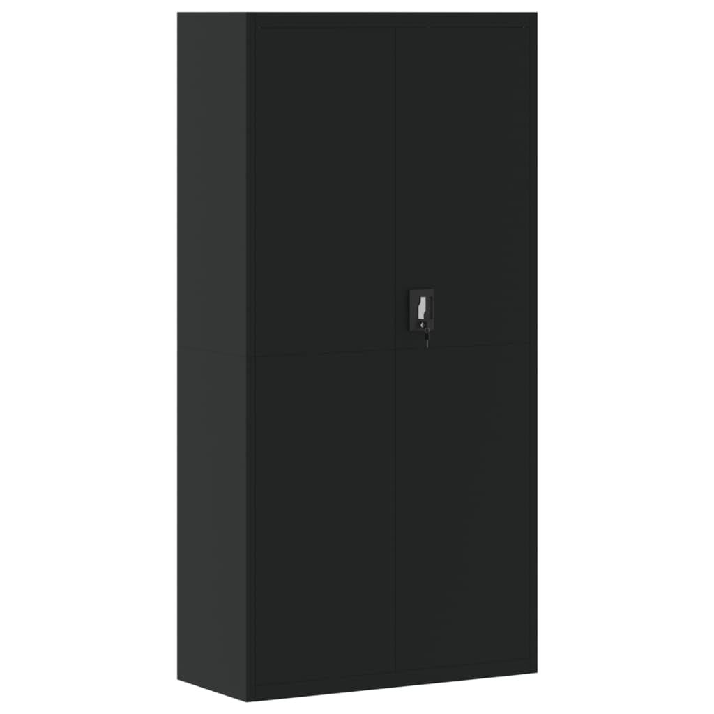 vidaXL Powder-Coated Steel File Cabinet with Lockable System, 35.4&quot;x15.7&quot;x70.9&quot;, Black - Adjustable Shelves for Ample Storage, Office Document Organizer