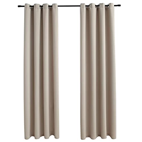 Vidaxl 2X Blackout Curtain With Rings Window Blind Covering Drape Drapery Interior Privacy Bedroom Living Room Beige 54&Quot;X63&Quot; Fabric