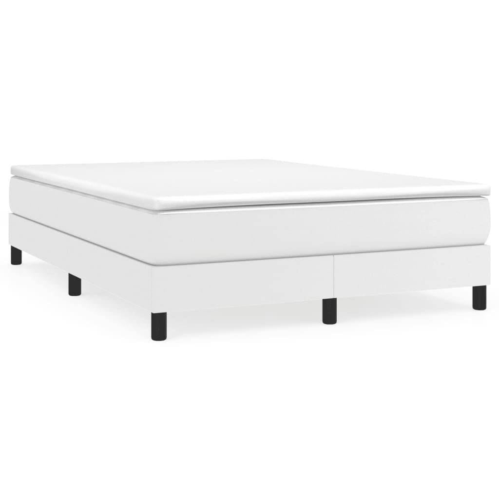 vidaXL Full Size Box Spring Bed Frame, Modern Style, White Faux Leather, Comfortable and Durable Design with Engineered Wood Construction