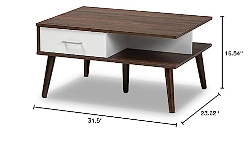 Baxton Studio Merlin Two-Tone Walnut and White Finished 2-Drawer Coffee Table
